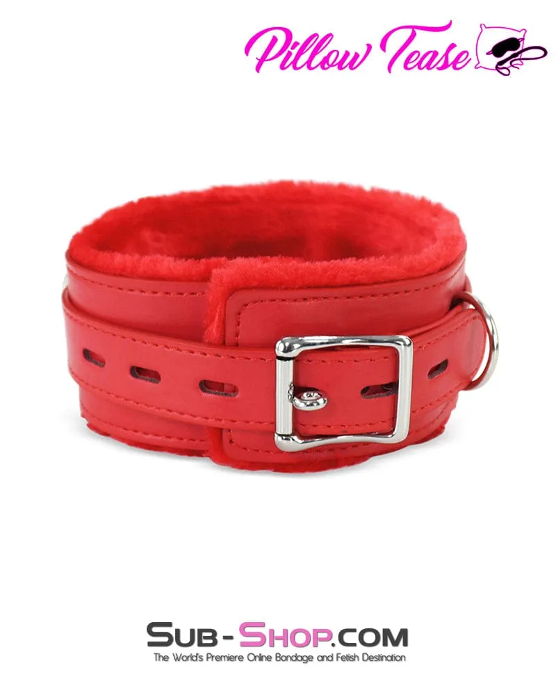 0628DL      Locking Red Fur Lined Bondage Collar and Leash