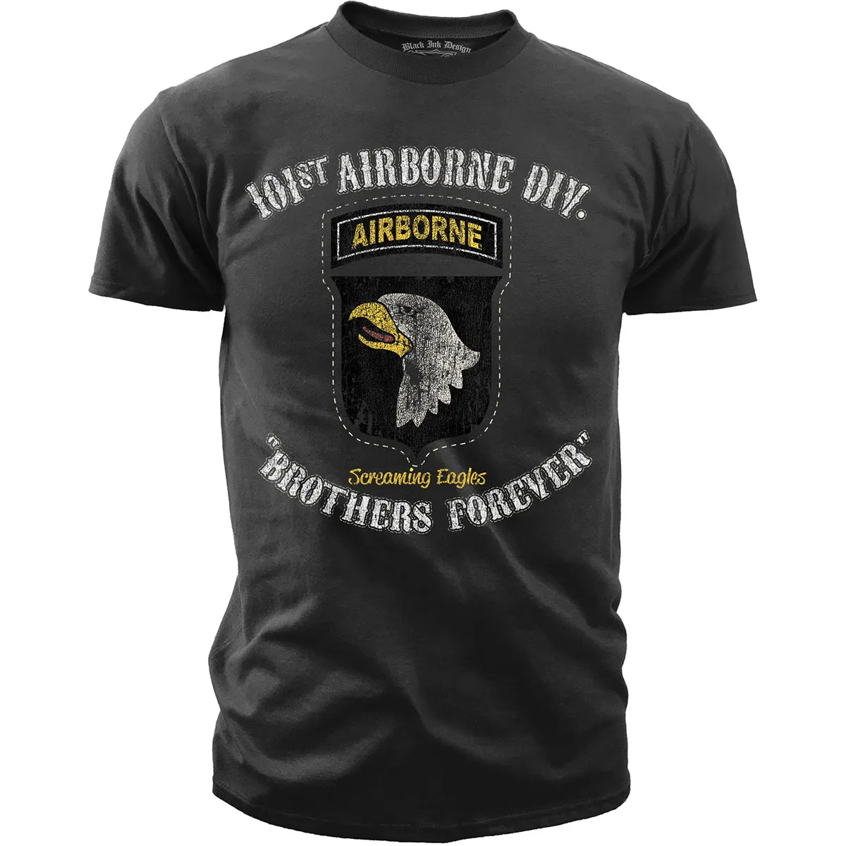 101st Airborne - Brothers Forever - Black Ink Mens T-Shirt