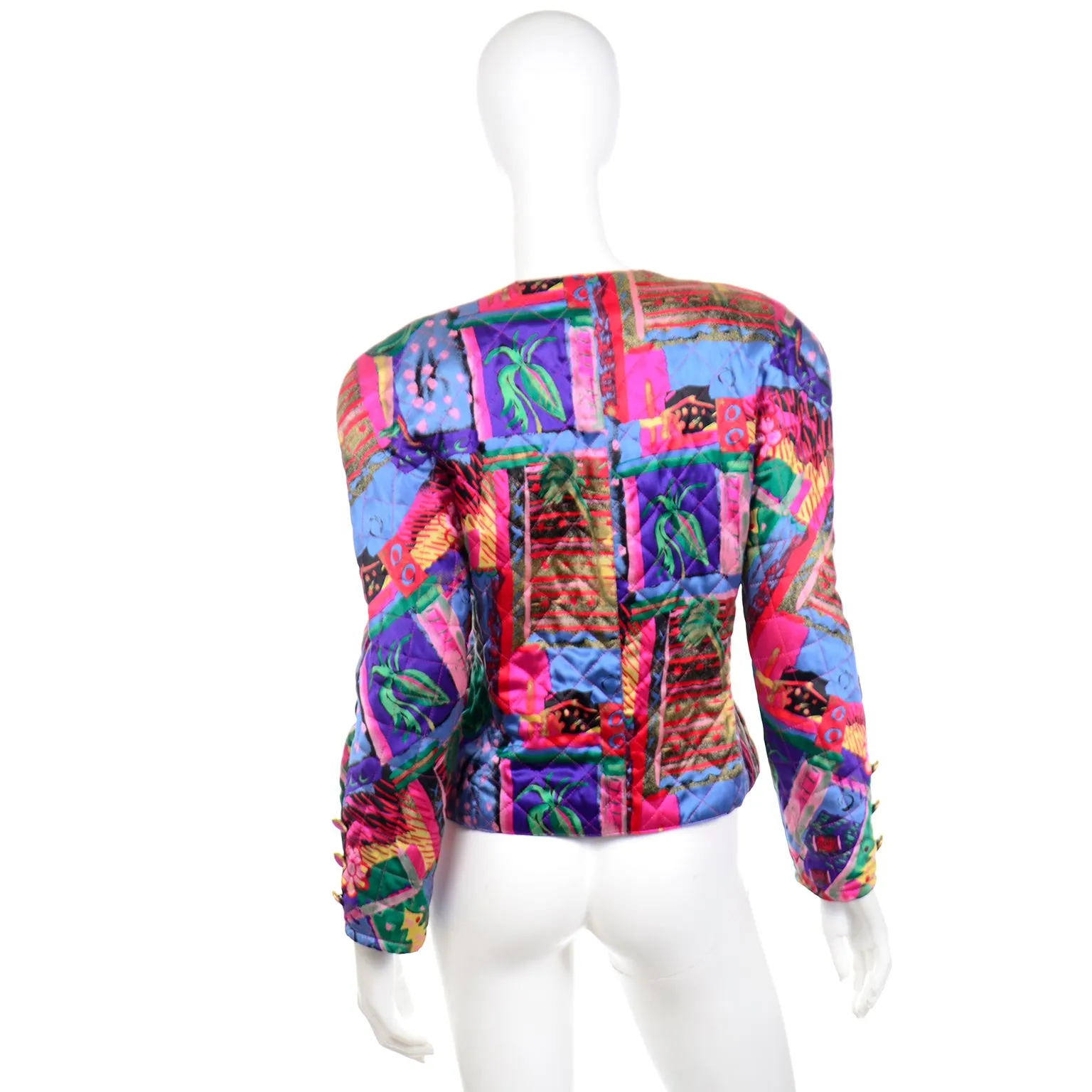 1980s Colorful Silk Quilted Cropped Jacket Made in Germany