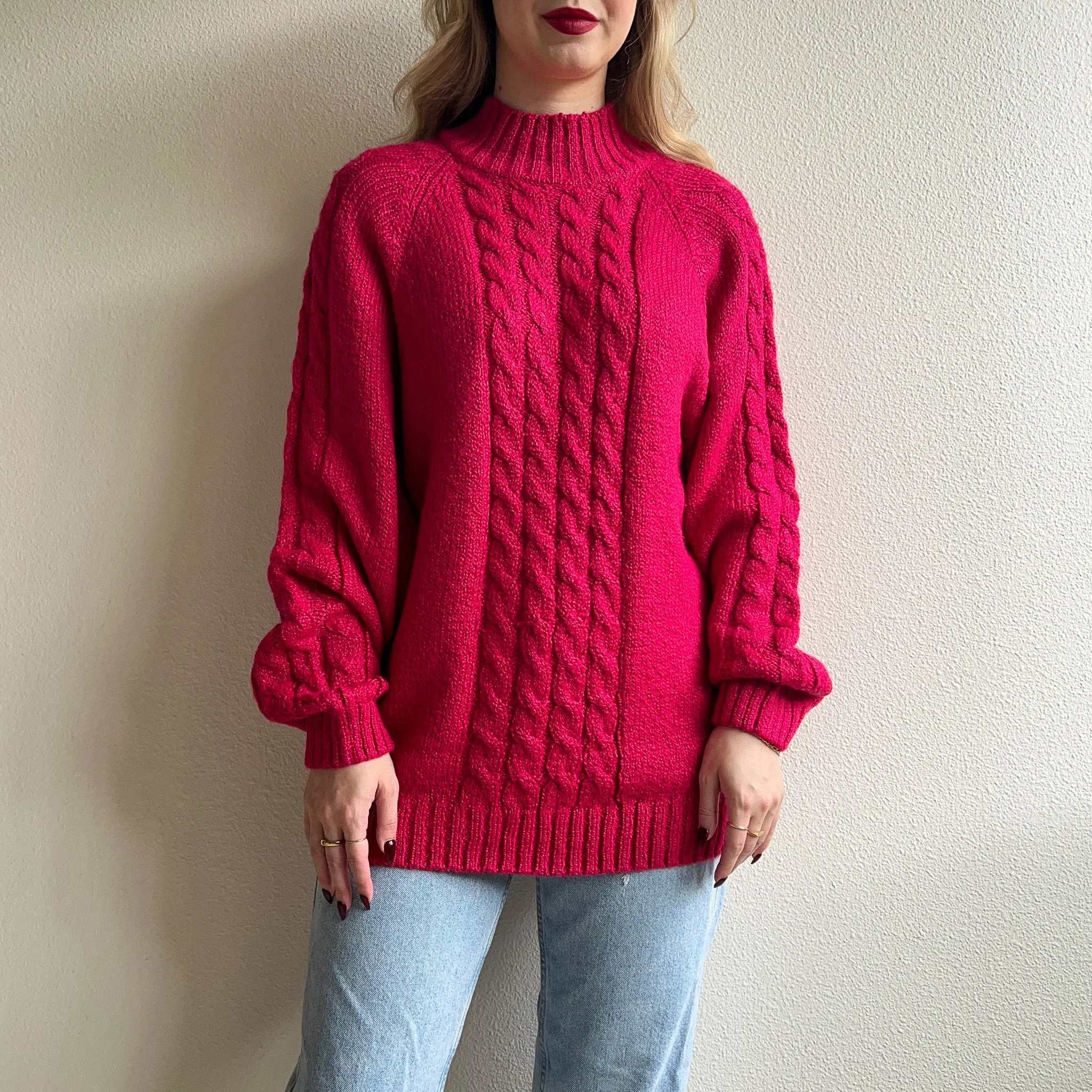 1980s Magenta Pink Heavy Knit Sweater (L/XL)