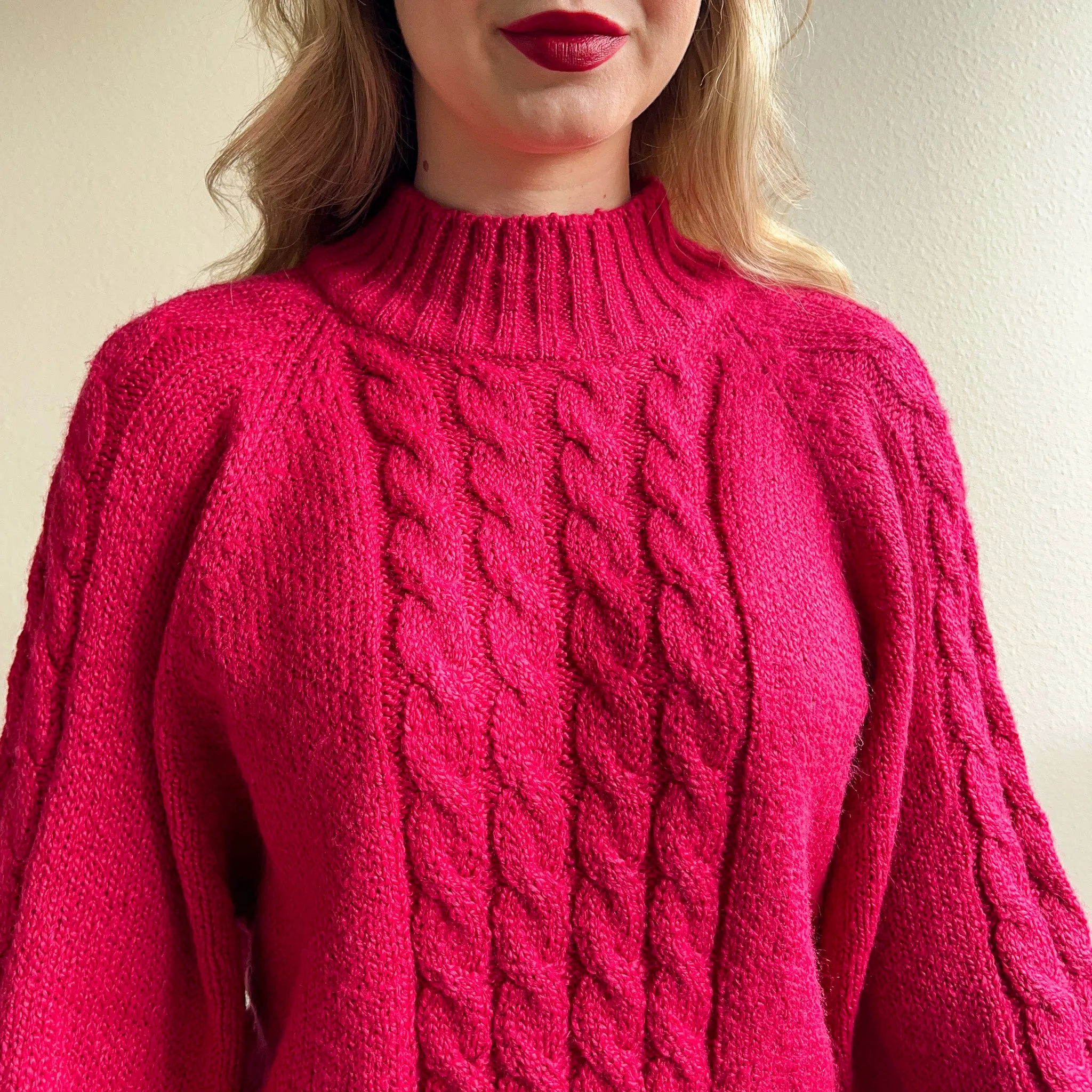 1980s Magenta Pink Heavy Knit Sweater (L/XL)