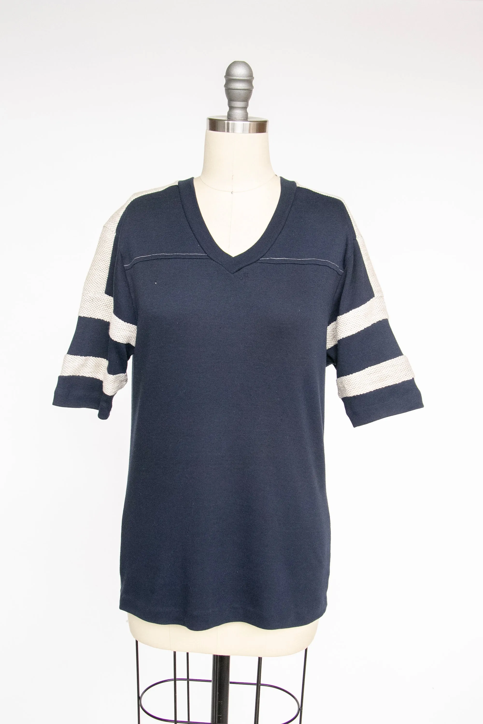 1980s Tee Blue Stripe Weave T-Shirt M