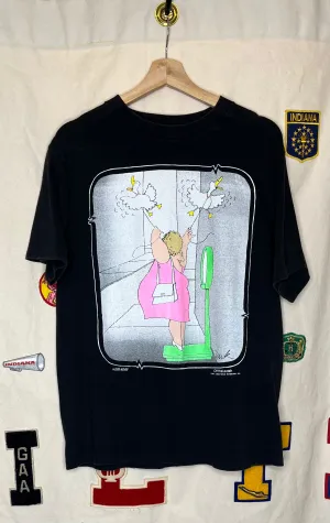 1991 Off The Leash Cartoon Black T-Shirt: L