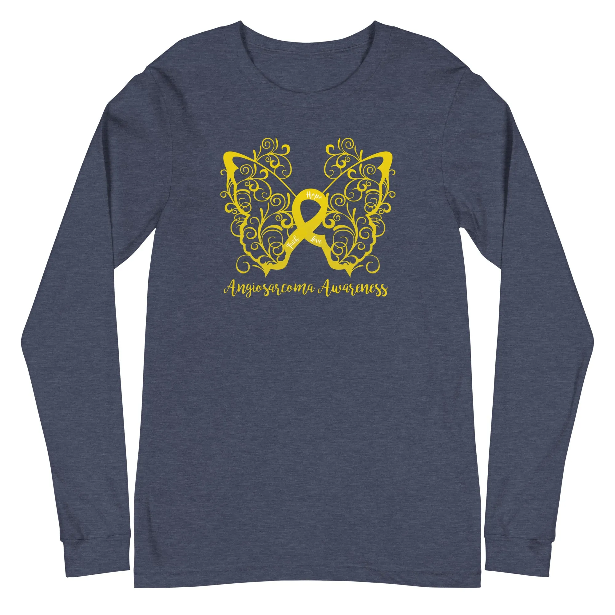 Angiosarcoma Awareness Filigree Butterfly Long Sleeve Tee (Several Colors Available)