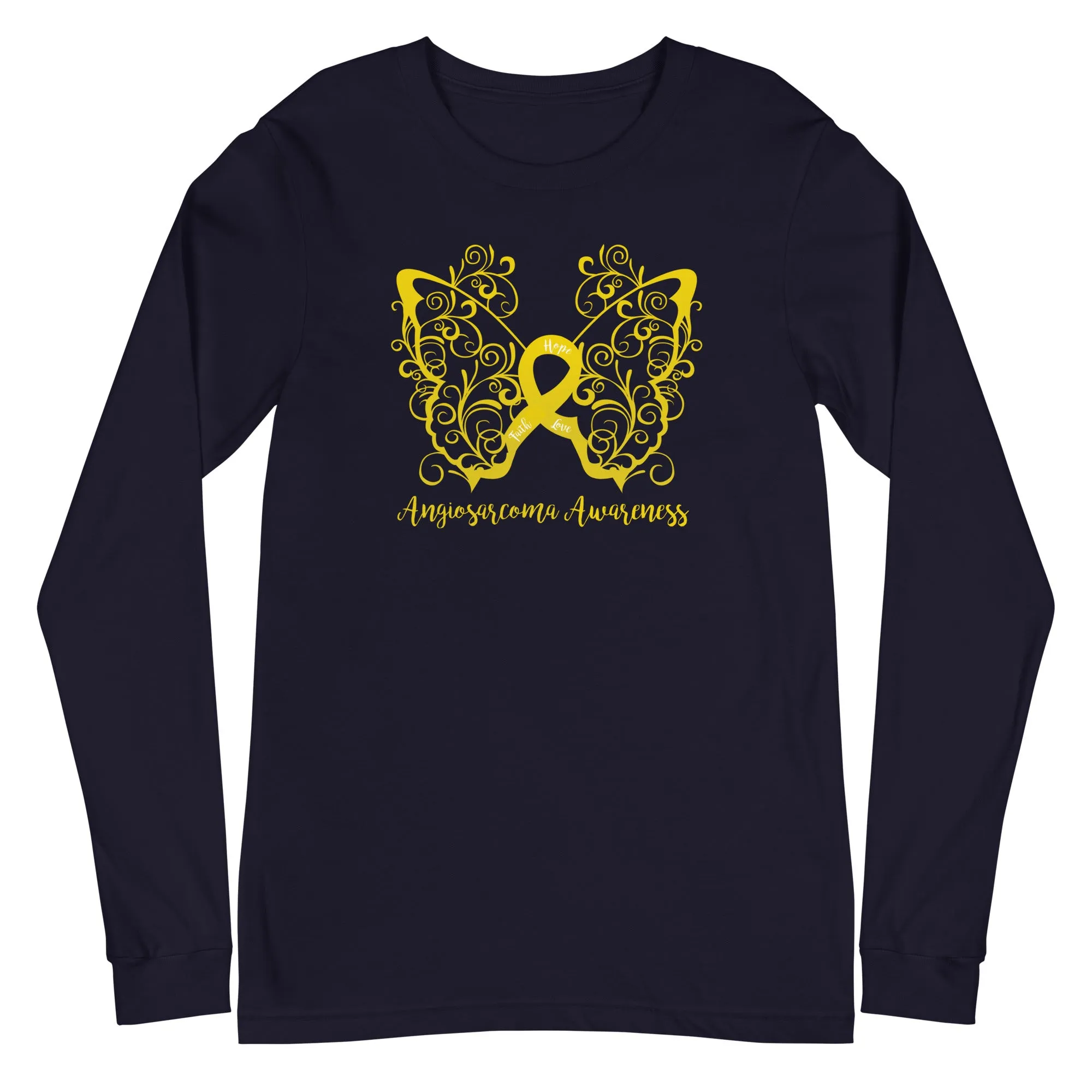 Angiosarcoma Awareness Filigree Butterfly Long Sleeve Tee (Several Colors Available)