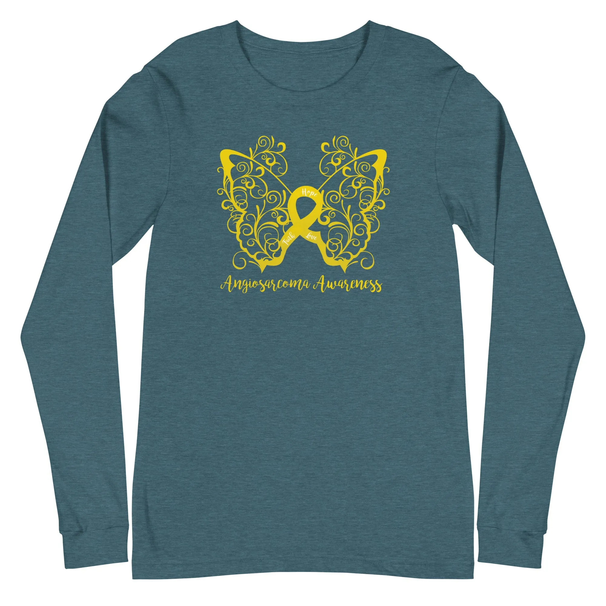 Angiosarcoma Awareness Filigree Butterfly Long Sleeve Tee (Several Colors Available)