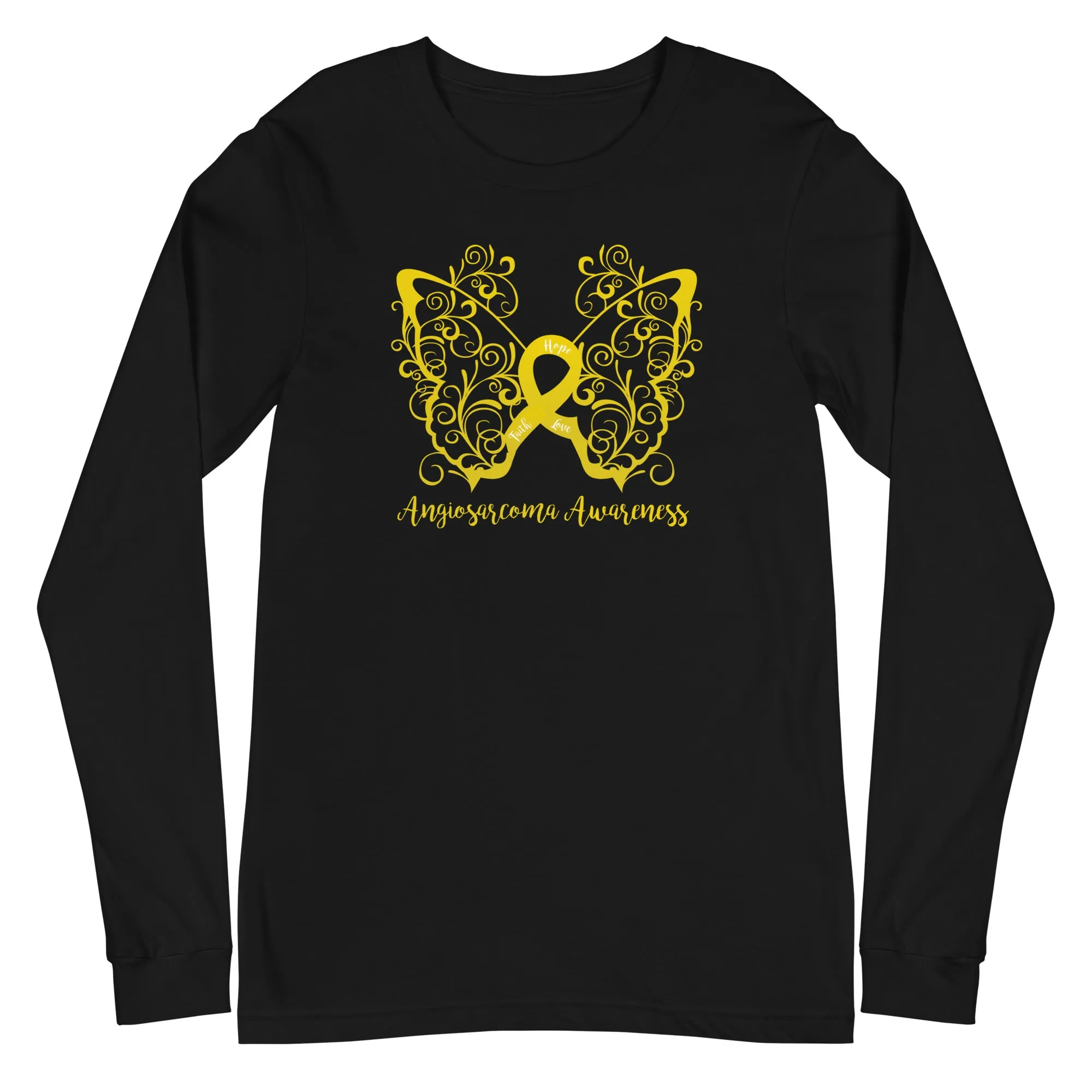 Angiosarcoma Awareness Filigree Butterfly Long Sleeve Tee (Several Colors Available)