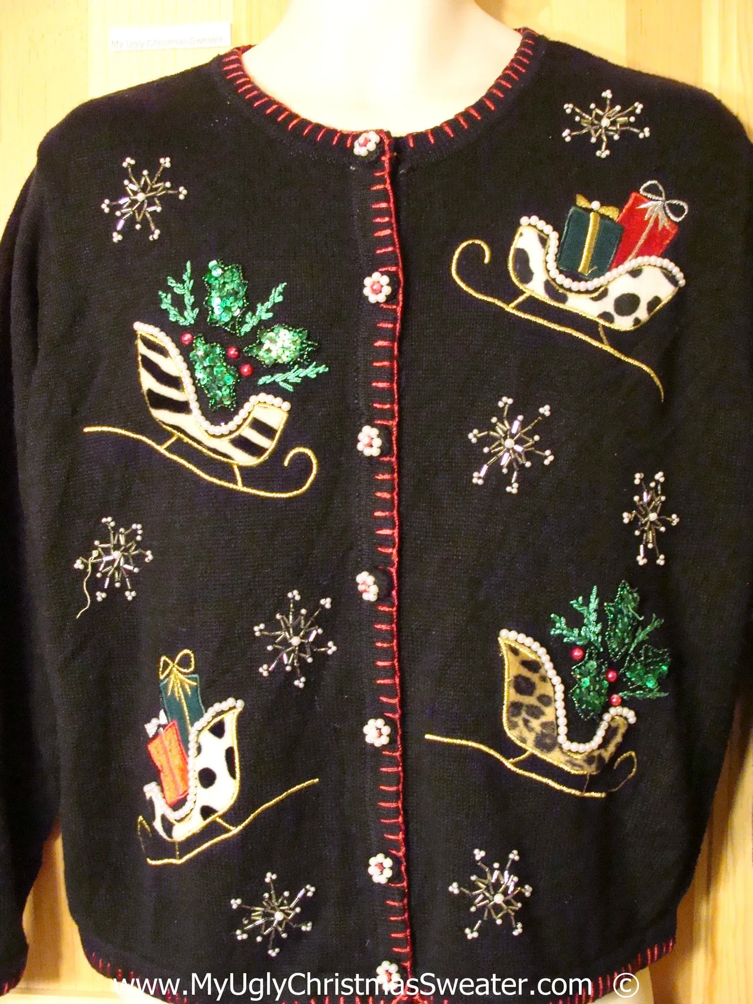 Animal Print Sleigh 2sided Christmas Sweater