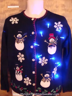 Animal Print Snowmen Light Up Ugly Xmas Sweater