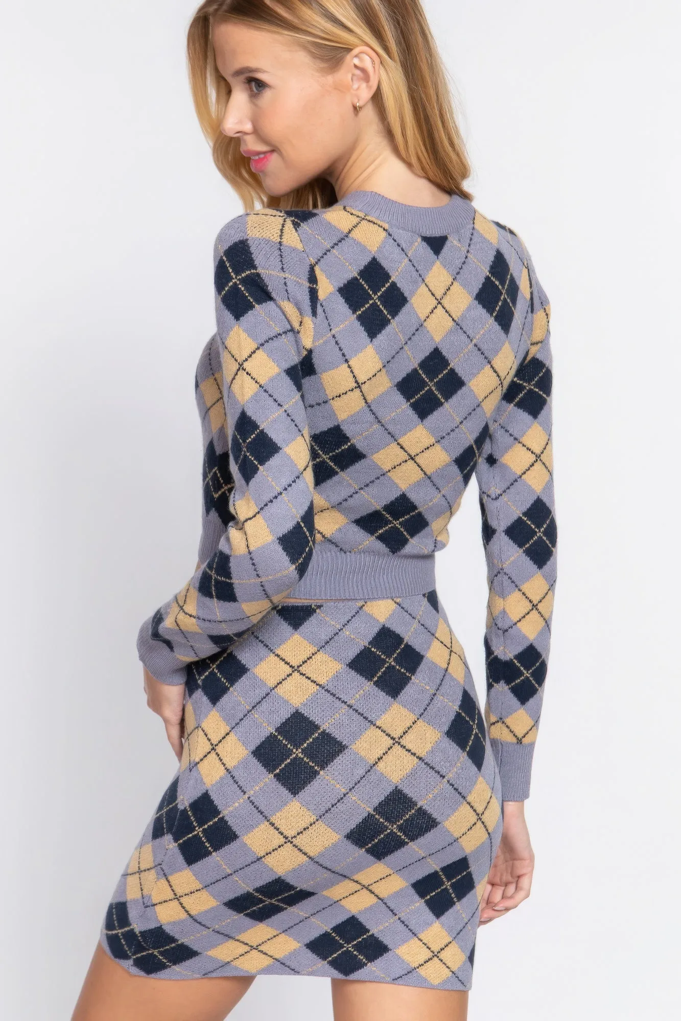 Argyle Jacquard Crop Sweater