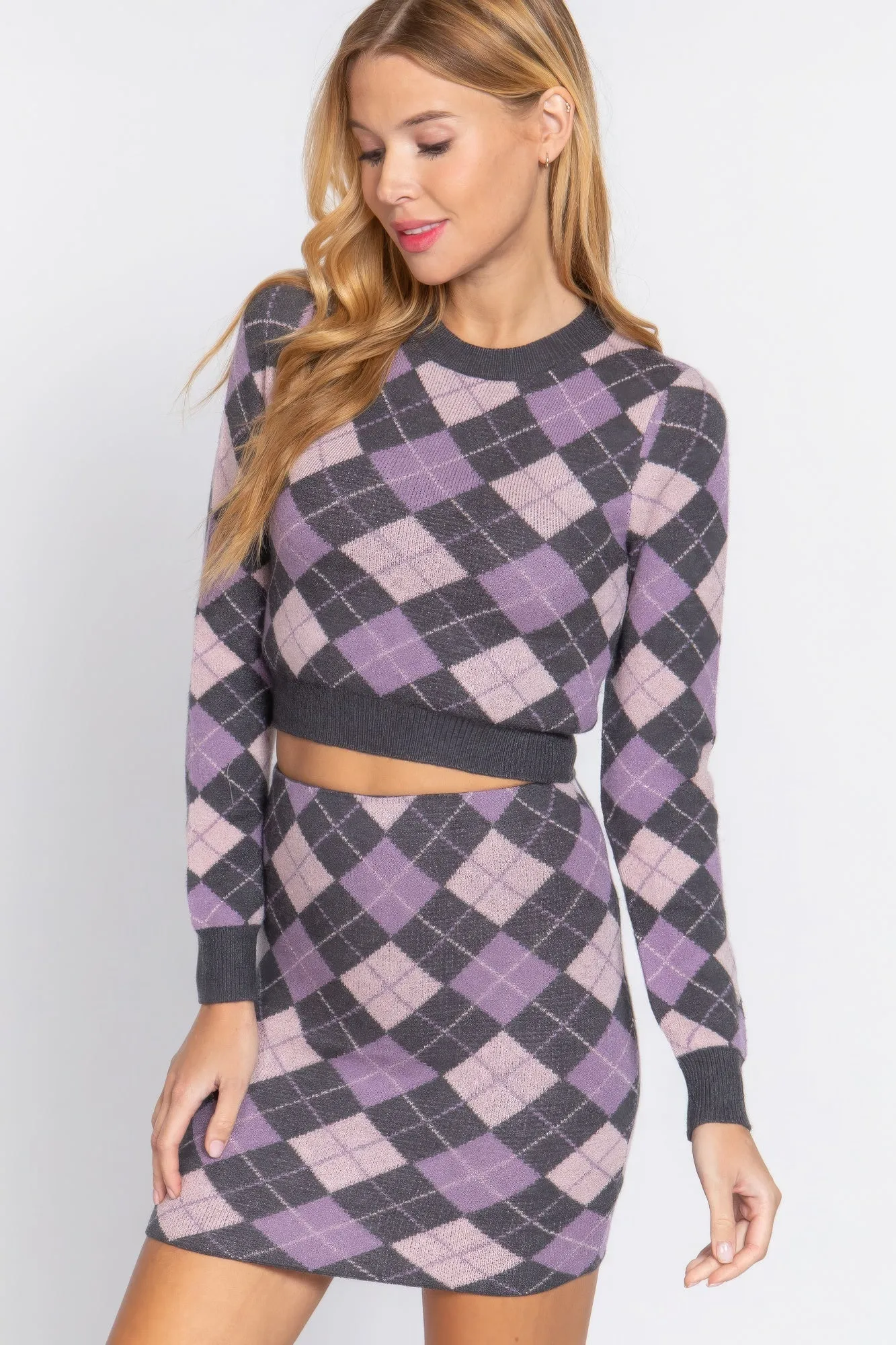 Argyle Jacquard Crop Sweater