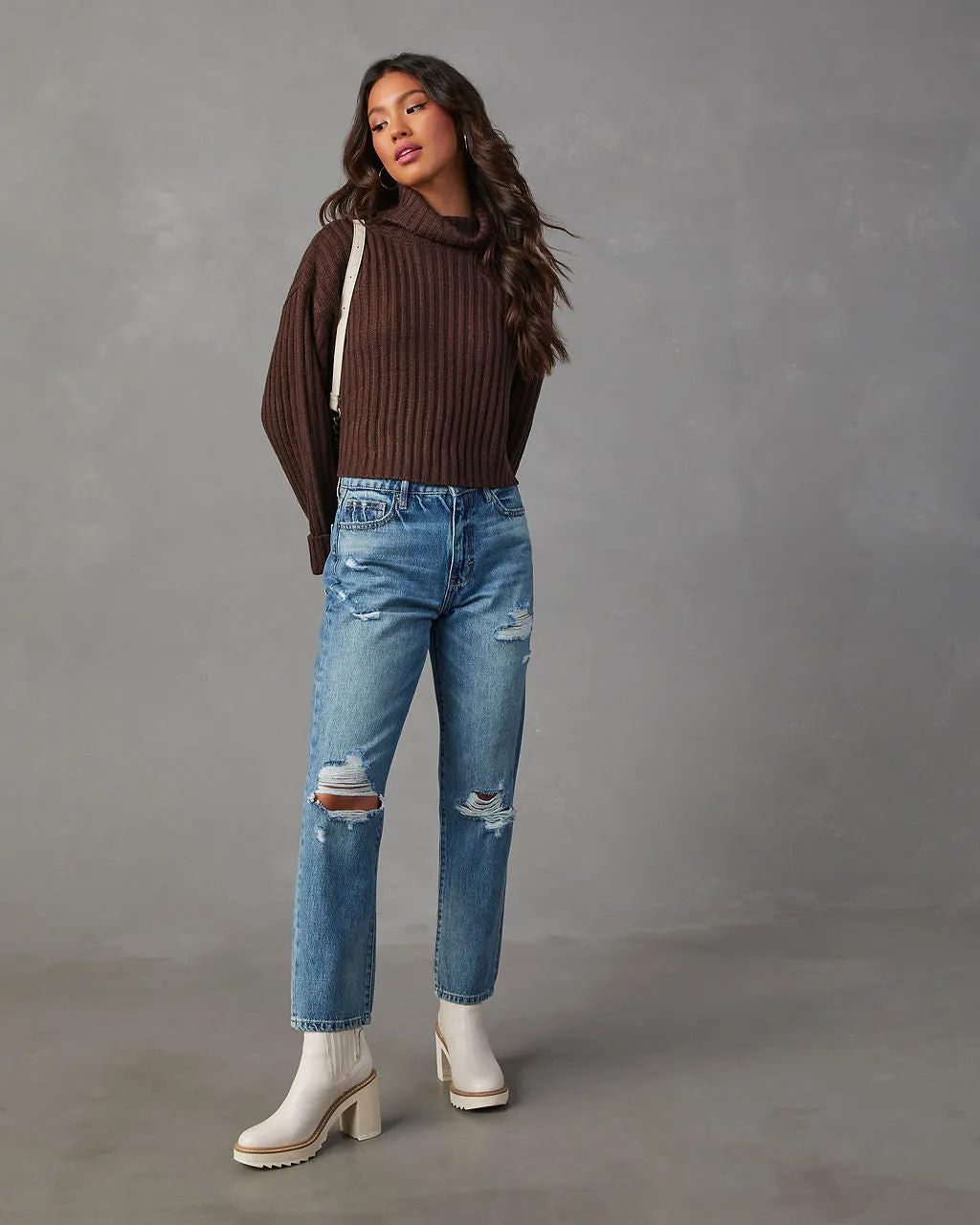 Arielle Ribbed Knit Turtleneck Crop Sweater