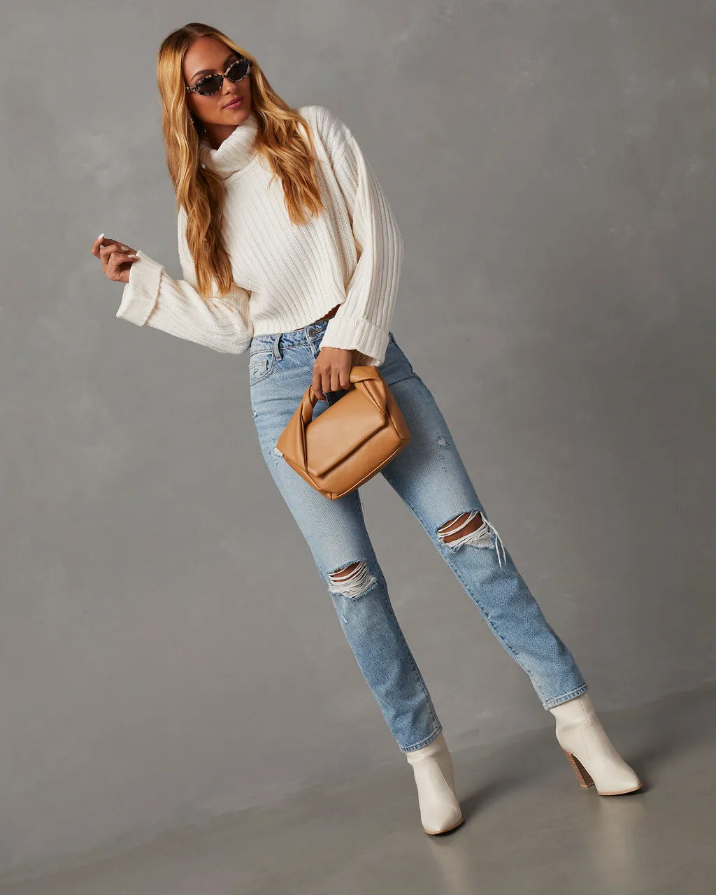 Arielle Ribbed Knit Turtleneck Crop Sweater