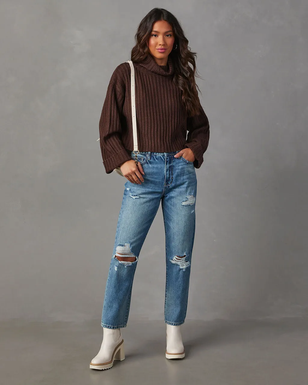 Arielle Ribbed Knit Turtleneck Crop Sweater