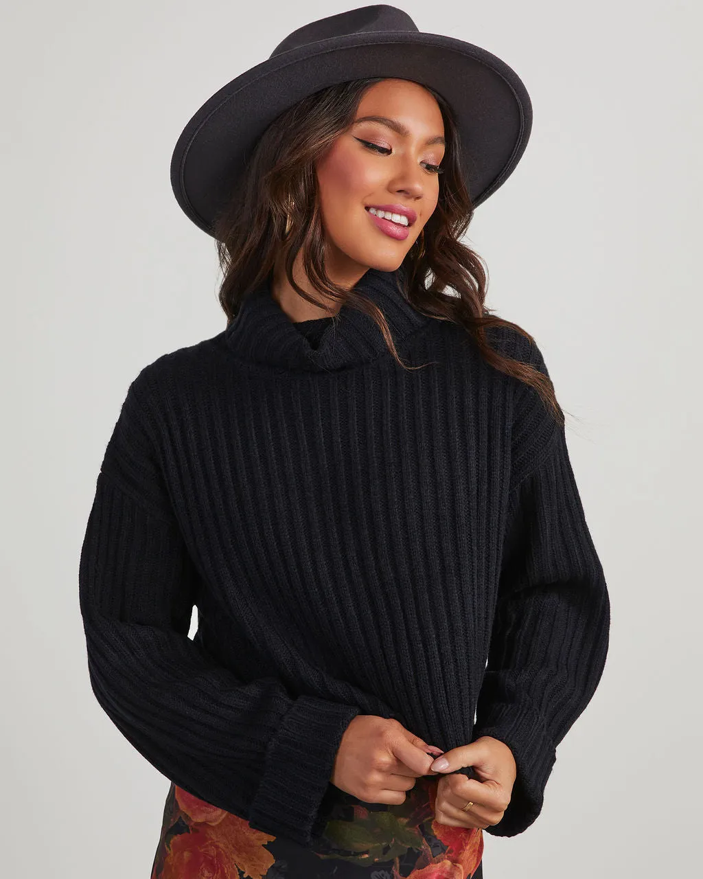 Arielle Ribbed Knit Turtleneck Crop Sweater