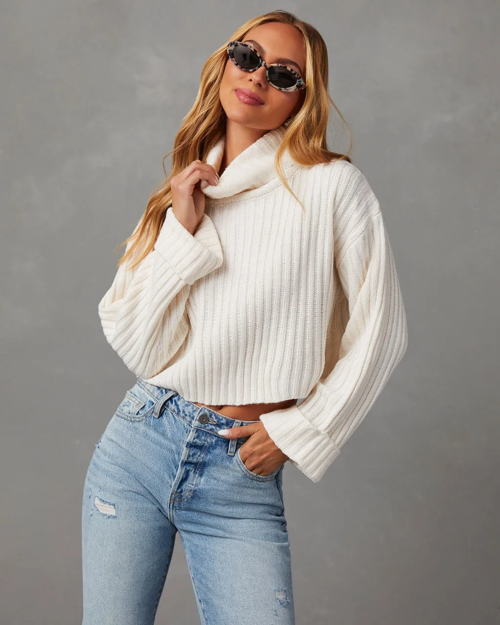 Arielle Ribbed Knit Turtleneck Crop Sweater