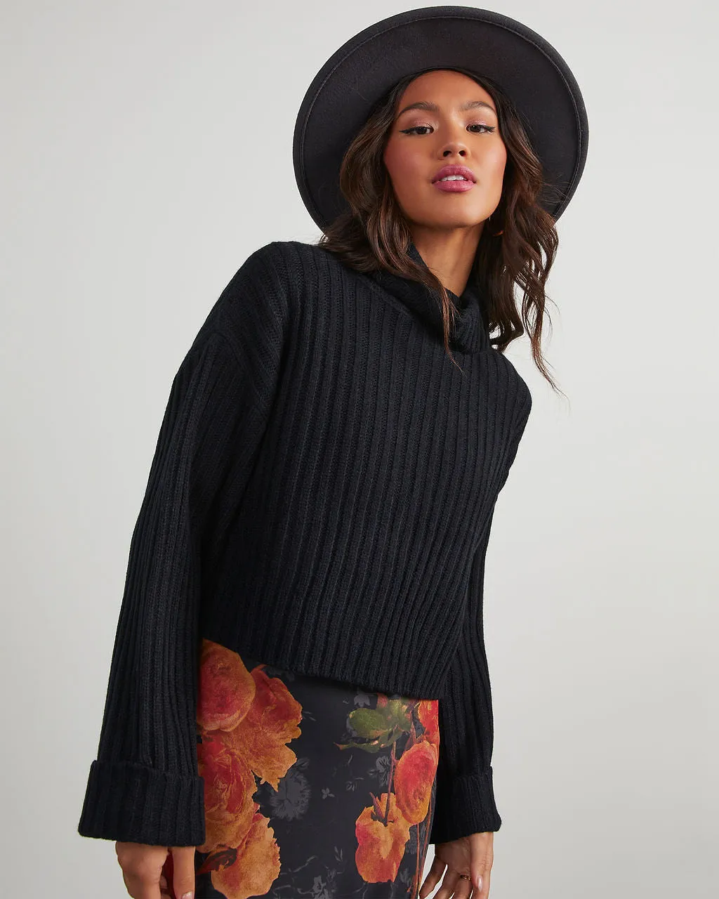 Arielle Ribbed Knit Turtleneck Crop Sweater