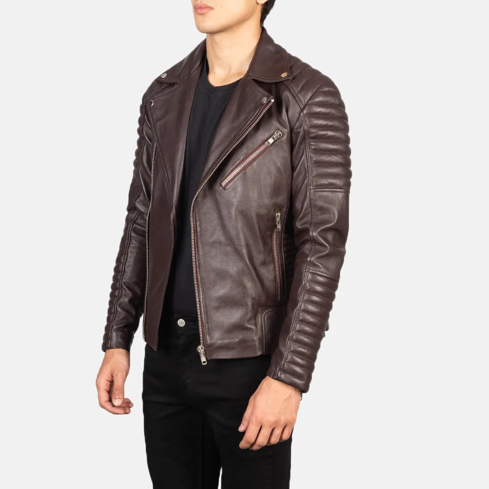 Armand Maroon Leather Biker Jacket