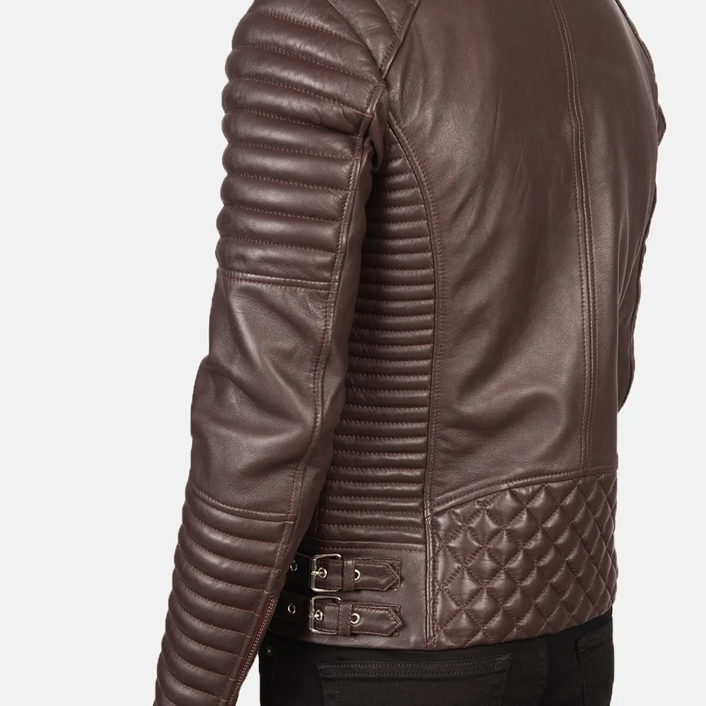 Armand Maroon Leather Biker Jacket