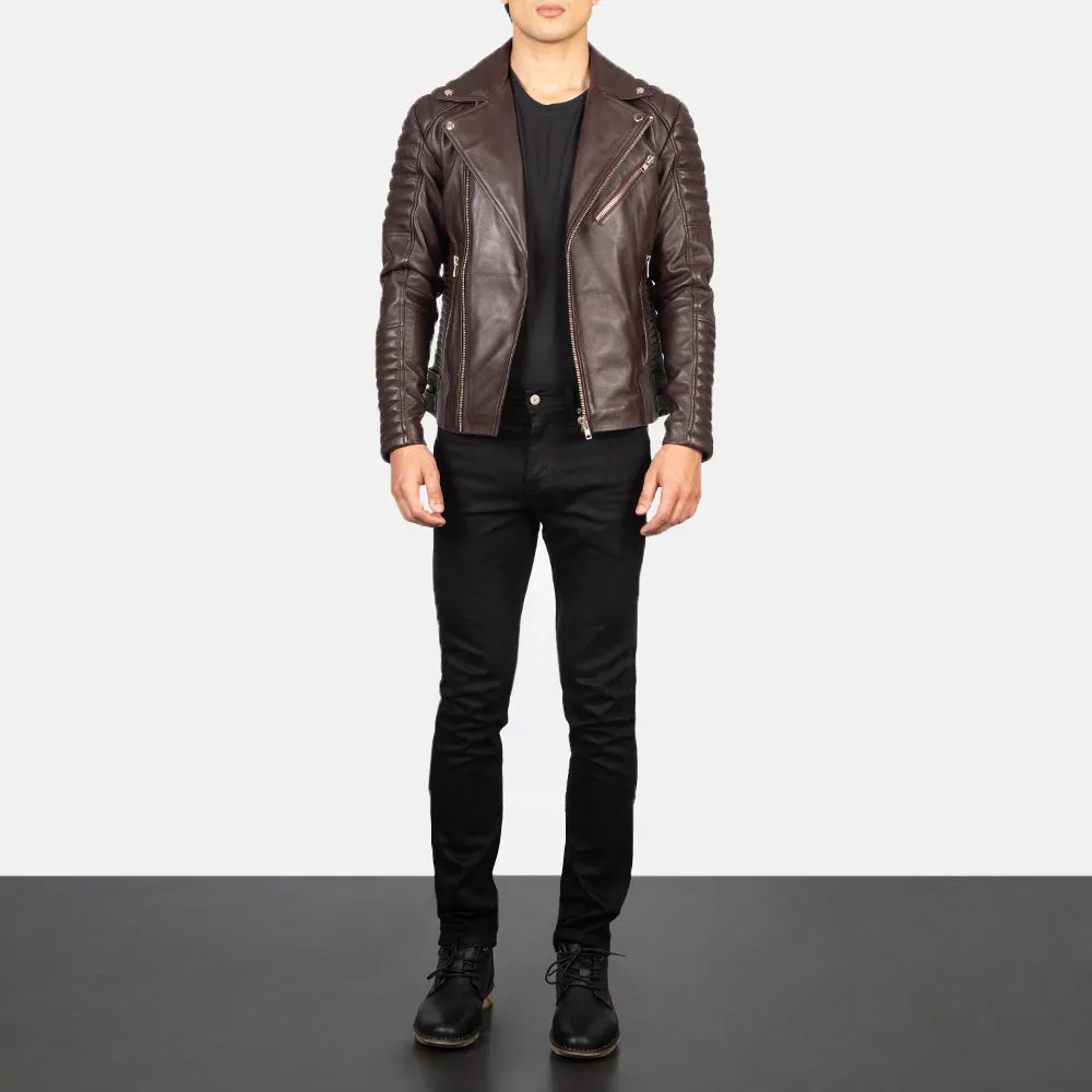 Armand Maroon Leather Biker Jacket