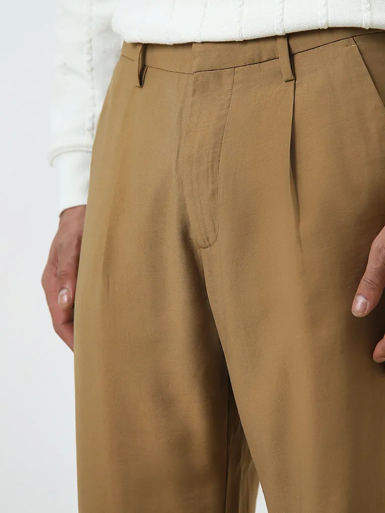 Ascot Tan Pleated Relaxed-Fit Mid-Rise Chinos