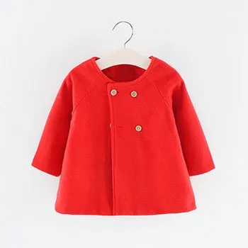 Baby Girl Fashion Peacoat - Solid Color Button Toddler Petticoat