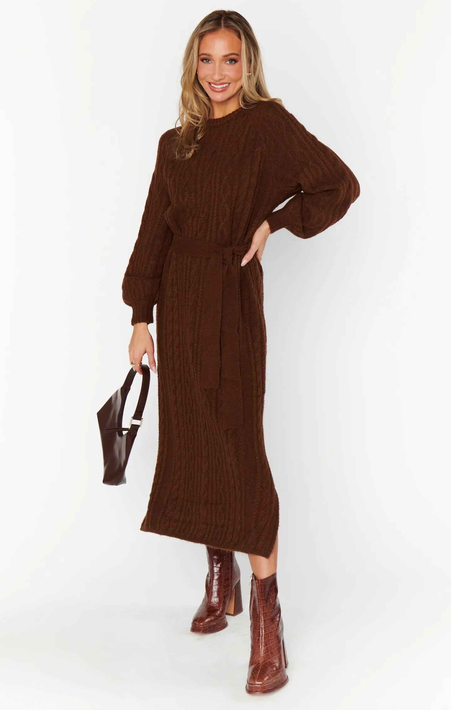 Barb Sweater Dress ~ Chocolate Cable Knit