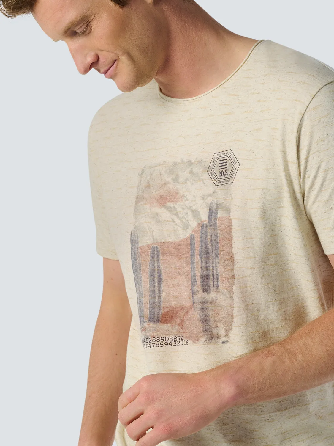 Beige T-shirt with Artistic Abstract Print | Cement