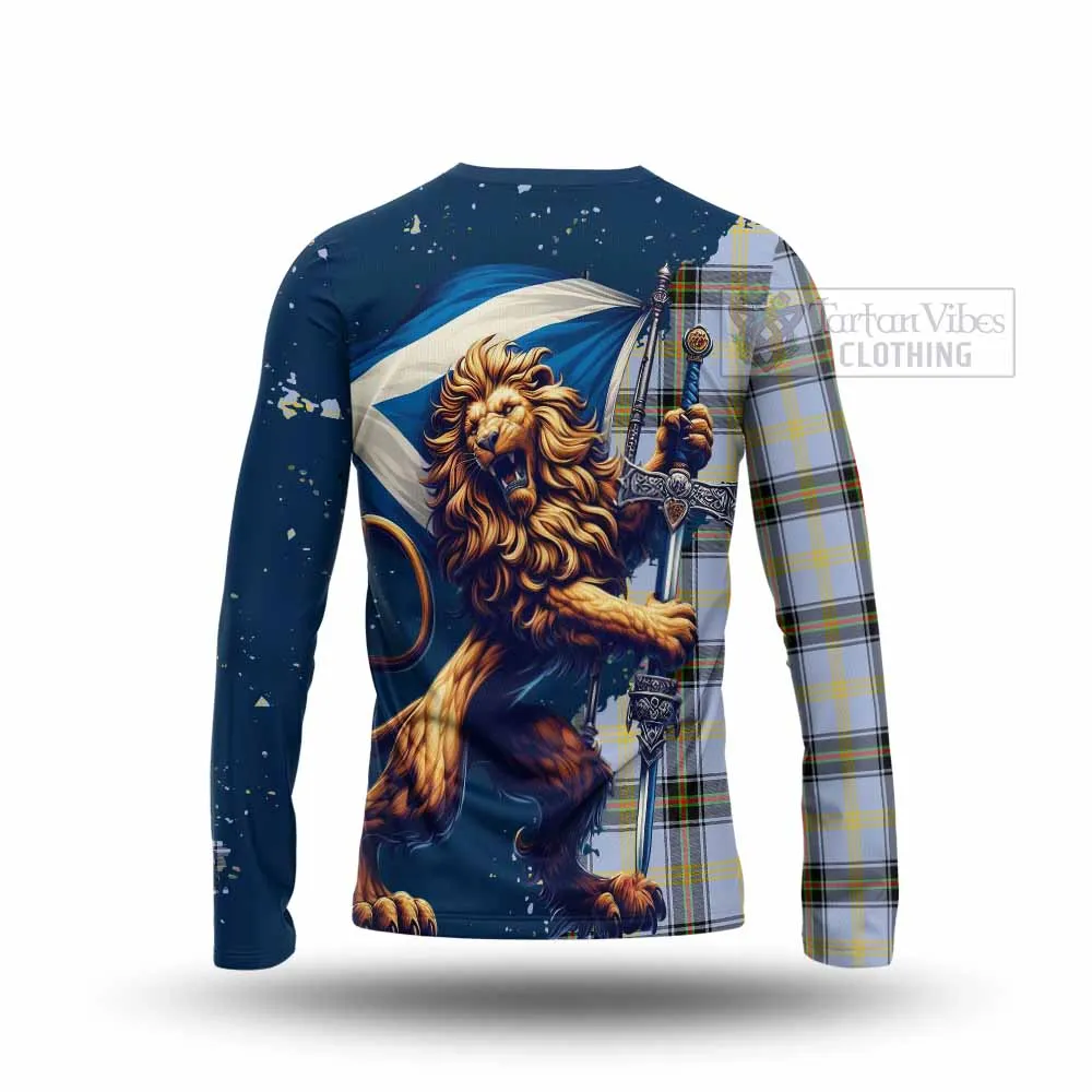 Bell Tartan Family Crest Long Sleeve T-Shirt with Scottish Majestic Lion