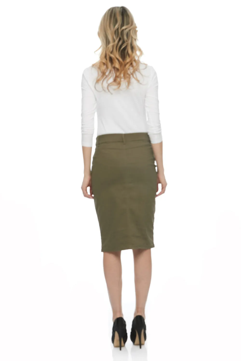 Below the knee denim jean skirt for women - Army Green 'Brooklyn'