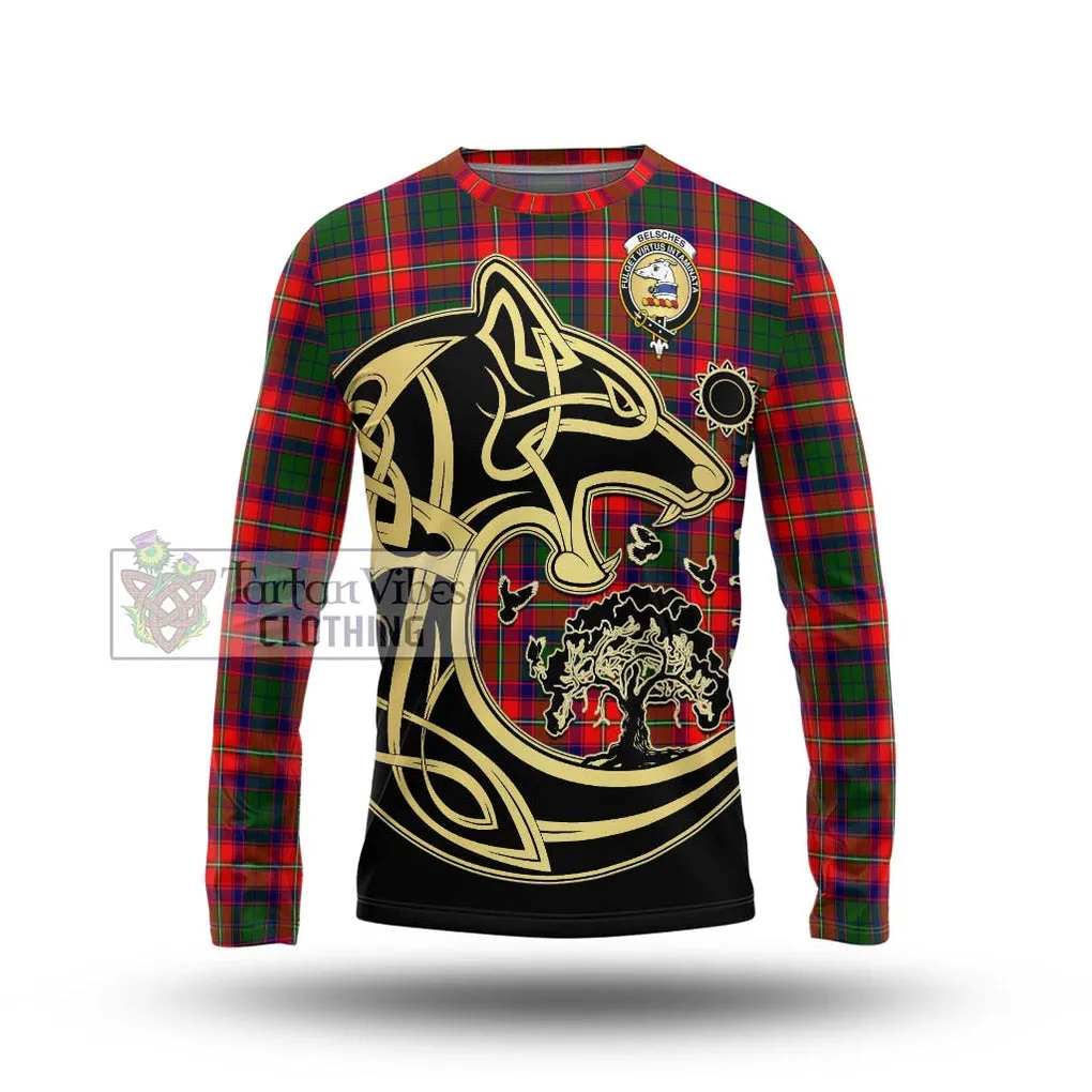 Belsches Tartan Long Sleeve T-Shirt with Family Crest Celtic Wolf Style