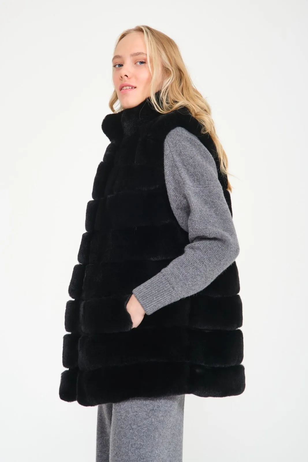 Black Rex Fur Vest