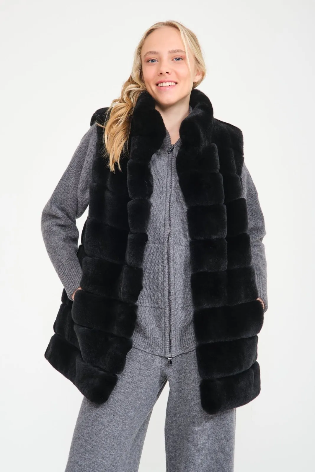 Black Rex Fur Vest