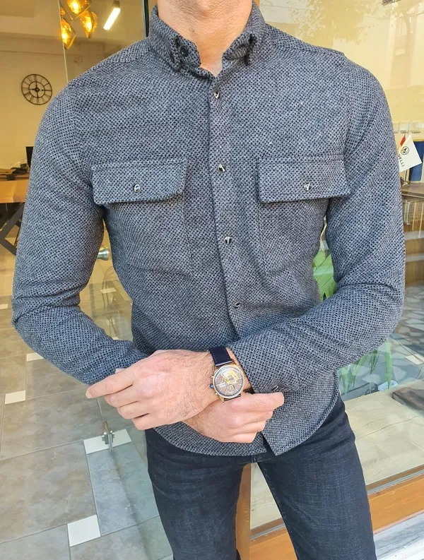 Black Slim Fit Lumberjack Shirt for Men by GentWith.com