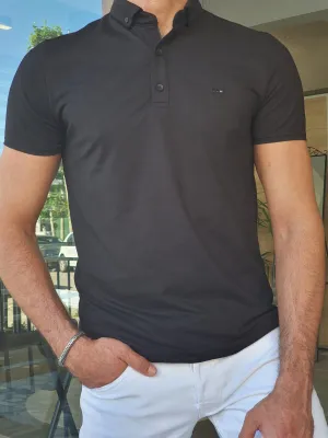 Black Slim Fit Polo T-Shirt for Men by GentWith.com | Free Shipping