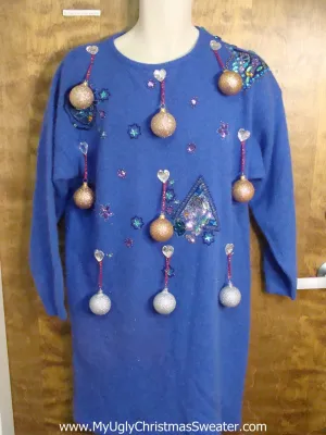 Blue 80s Glam Ugly Christmas Sweater Party Dress Size L XL