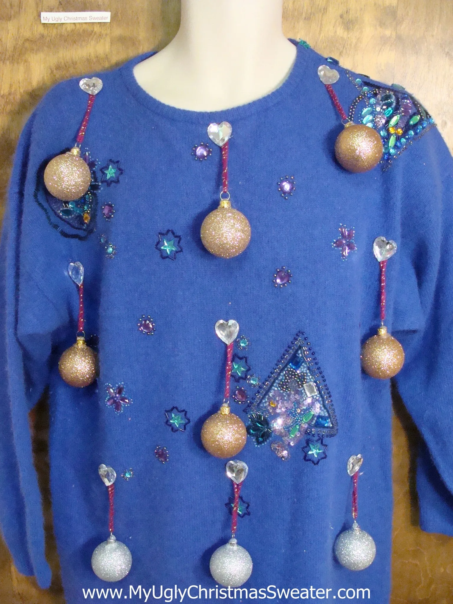 Blue 80s Glam Ugly Christmas Sweater Party Dress Size L XL