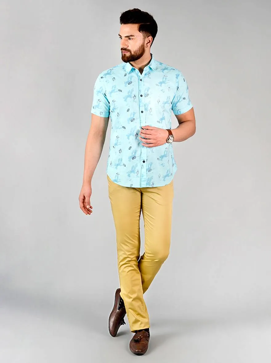 Blue Printed Slim Fit Casual Shirt | Greenfibre