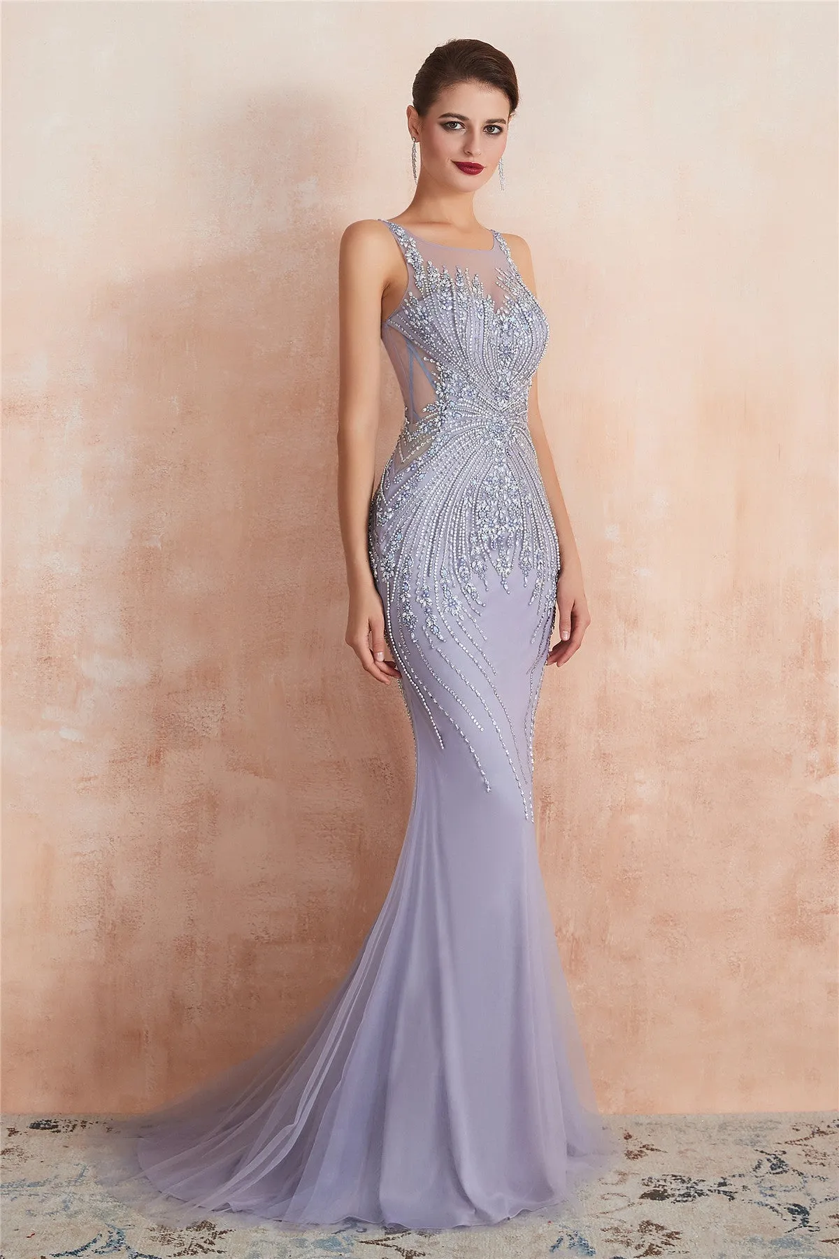 Boutique Mermaid Beading Long Lavender Prom Dress