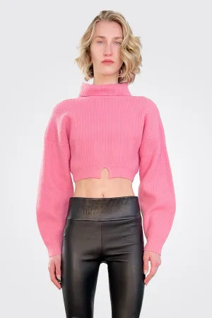 Brennan Cropped Wool Sweater - Hot Pink