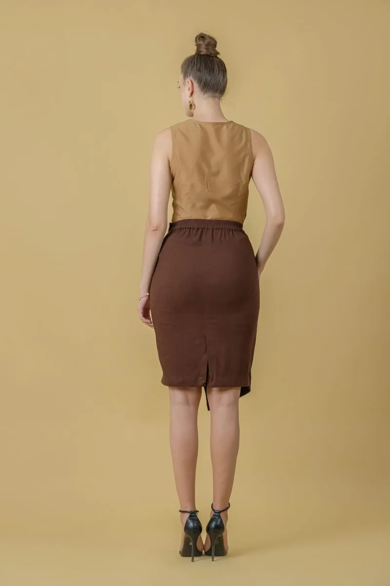 Brown Knee Length Women's Pencil Skirt