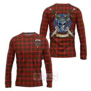 Bruce Tartan Long Sleeve T-Shirt with Family Crest Celtic Skull Style