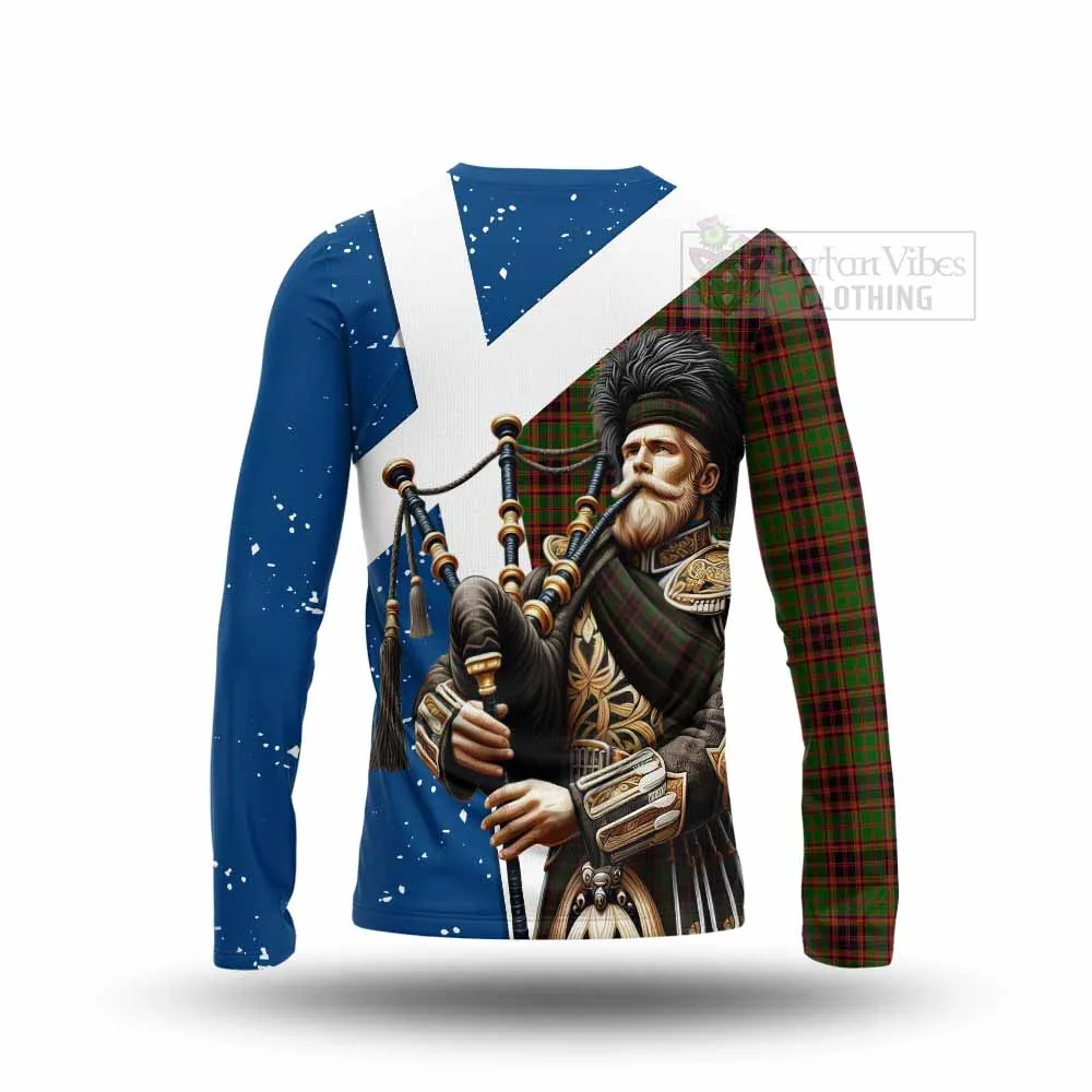 Buchan Tartan Long Sleeve T-Shirt with Family Crest Scottish Bagpiper Vibes