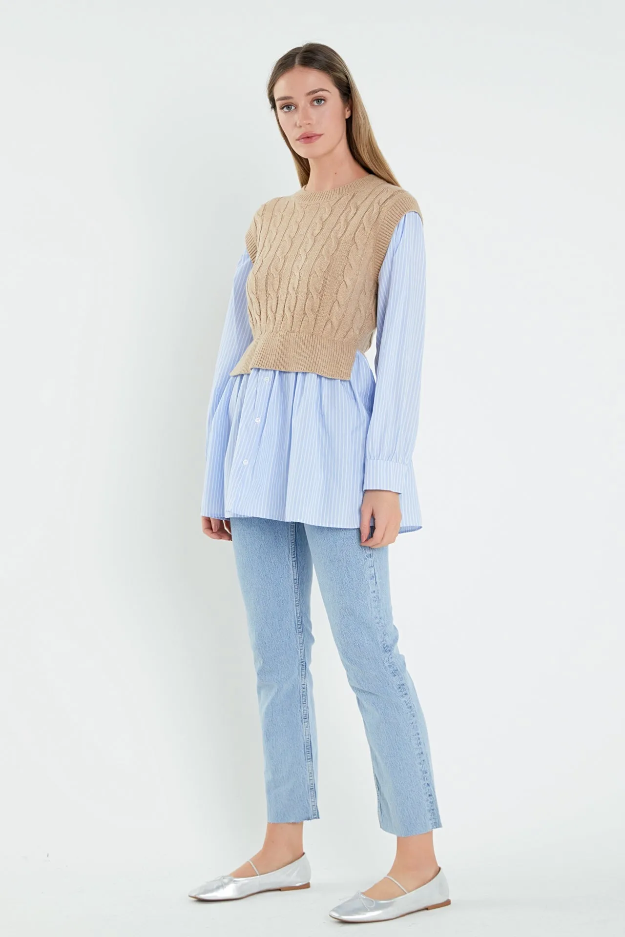 Cable Knit Long Striped Shirt