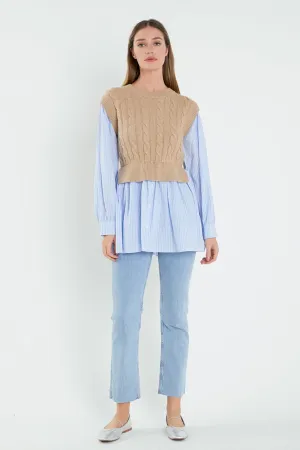 Cable Knit Long Striped Shirt