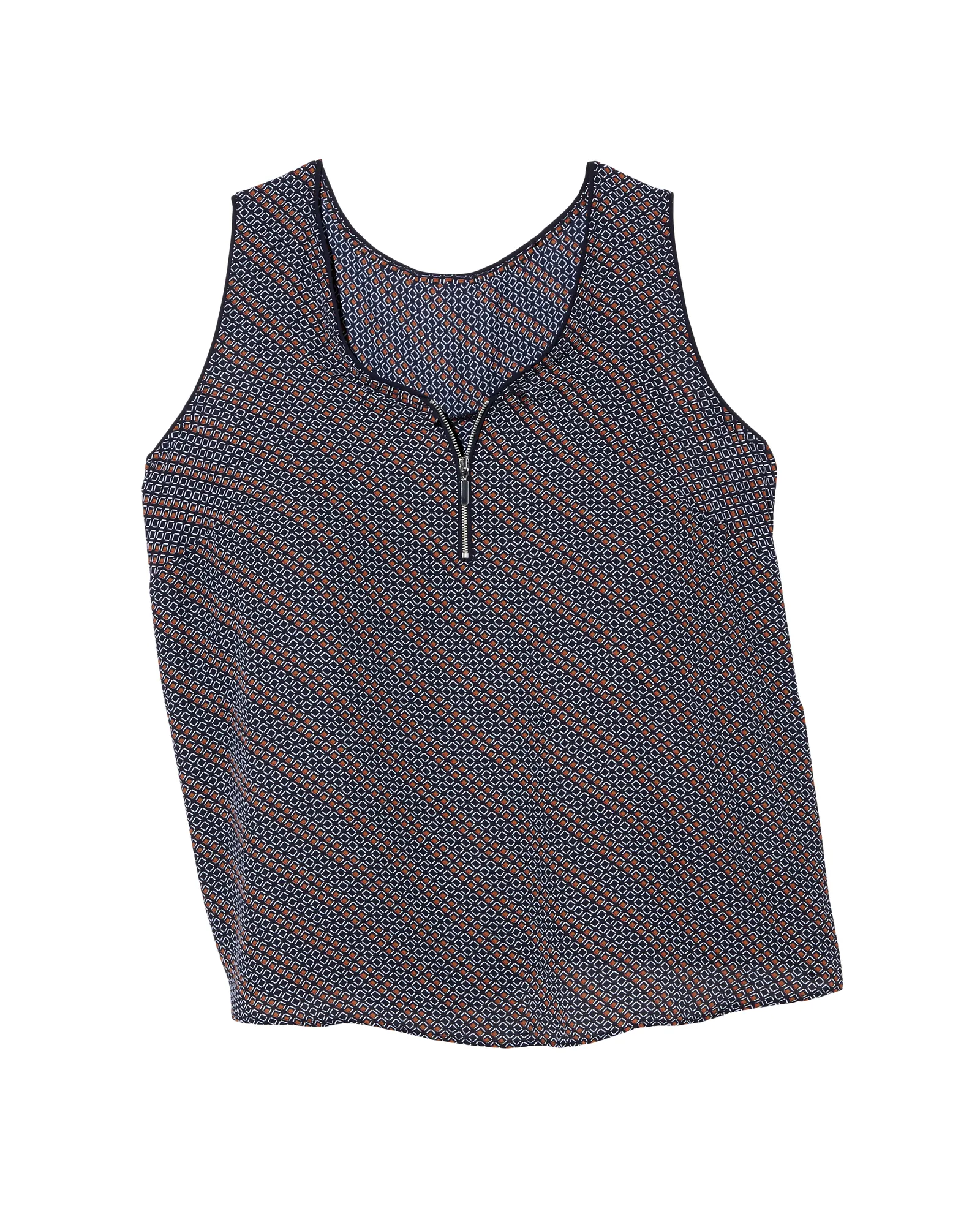 Camille Front Zip Sleeveless Blouse | Navy / Orange