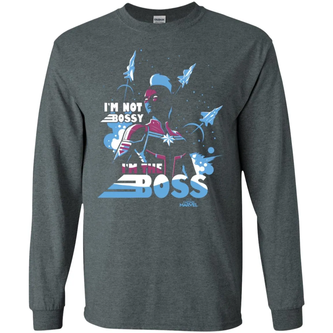 Captain Marvel I'm The Boss Space Blue Red Men Long Sleeve Shirt