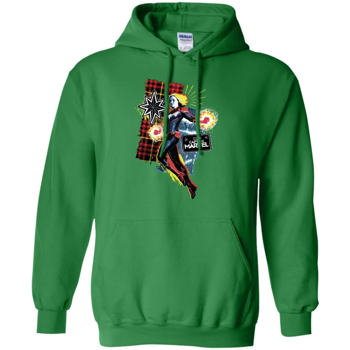 Captain Marvel Plaid Jean Patched Portrait Pullover Hoodie Sweatshirt