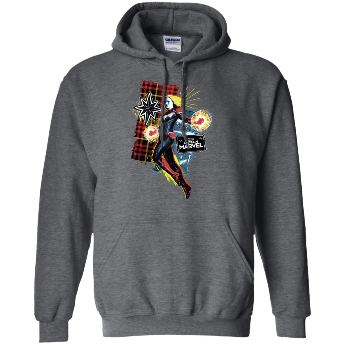 Captain Marvel Plaid Jean Patched Portrait Pullover Hoodie Sweatshirt