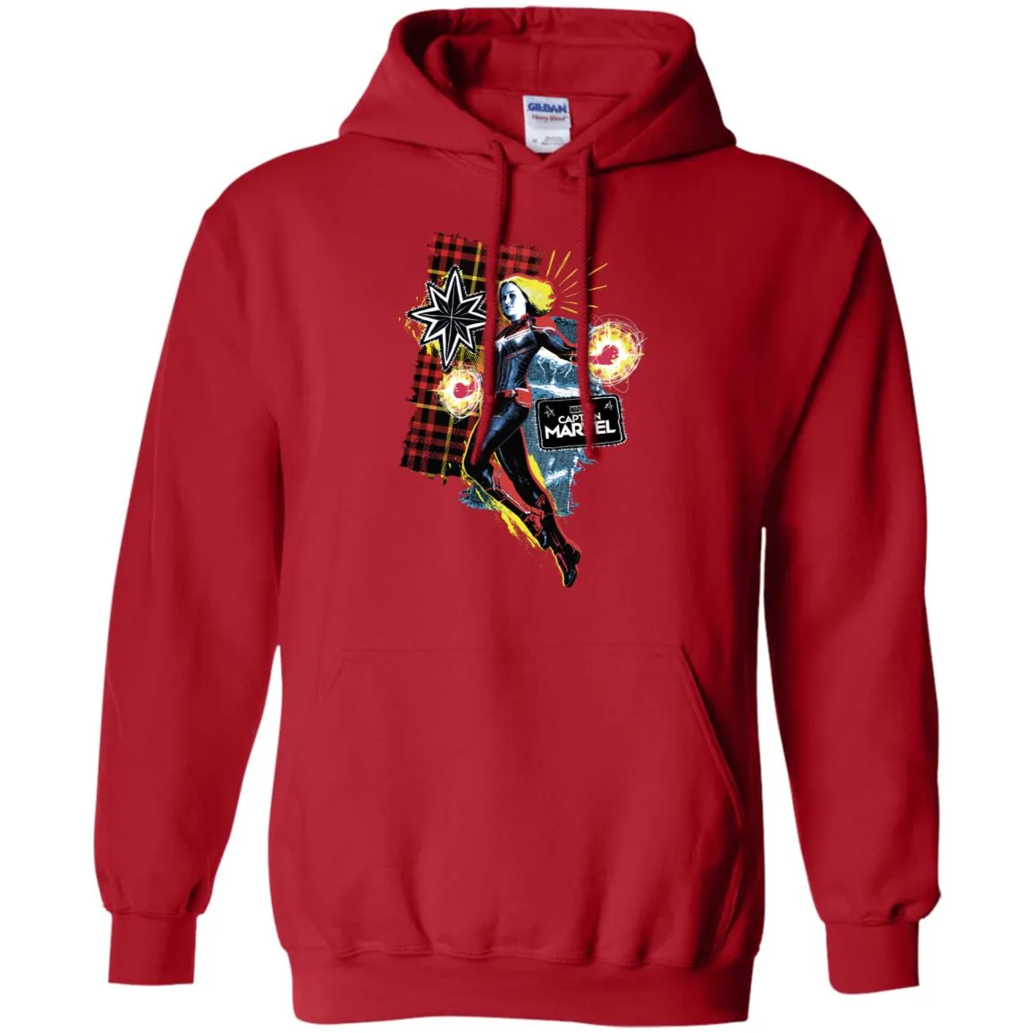 Captain Marvel Plaid Jean Patched Portrait Pullover Hoodie Sweatshirt